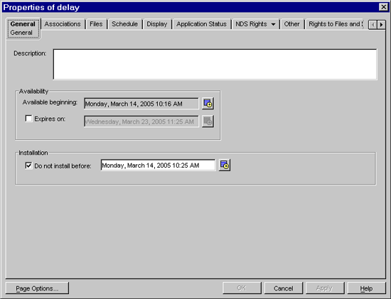 Application object's properties page